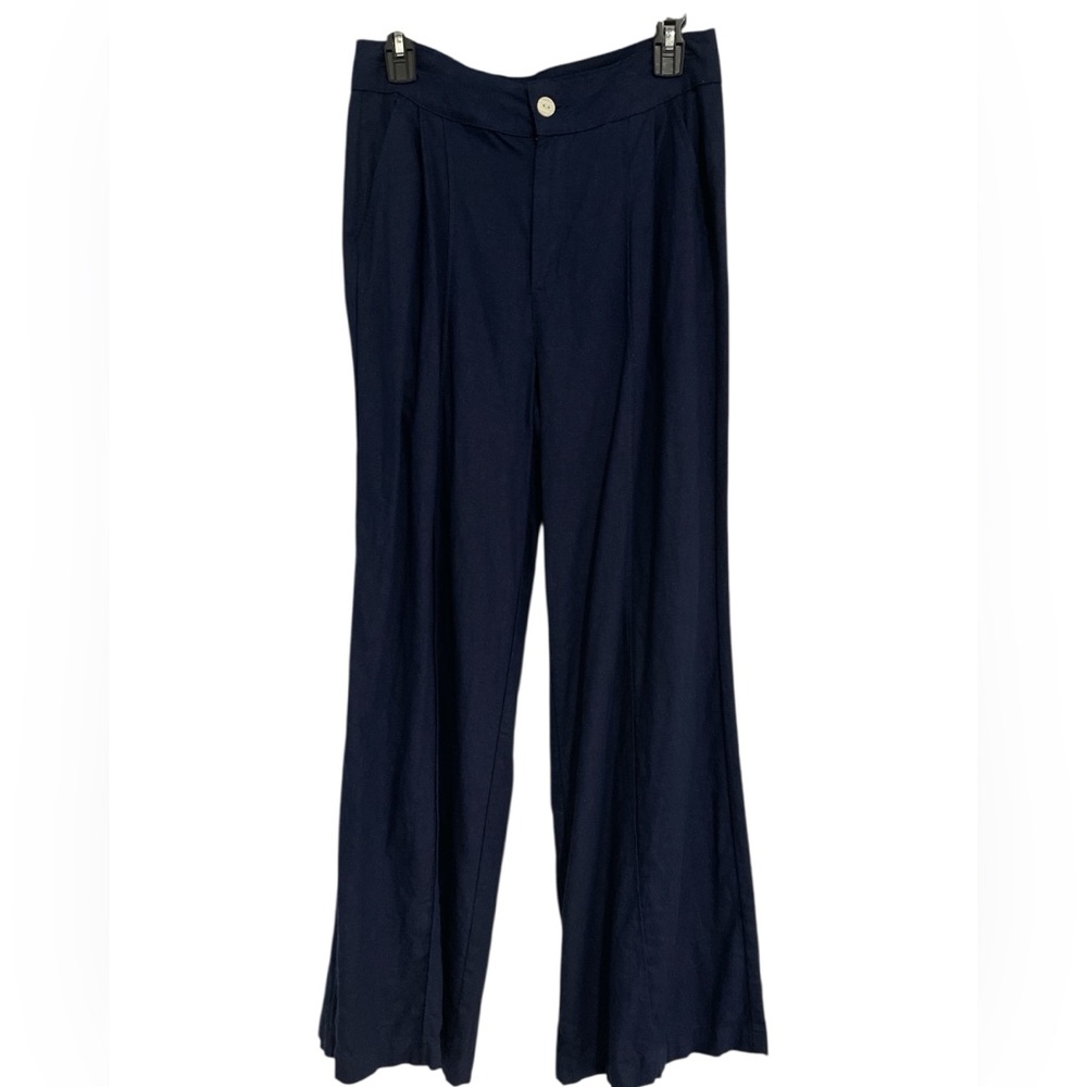 Christian Siriano Linen Blend Navy Wide Leg Pants